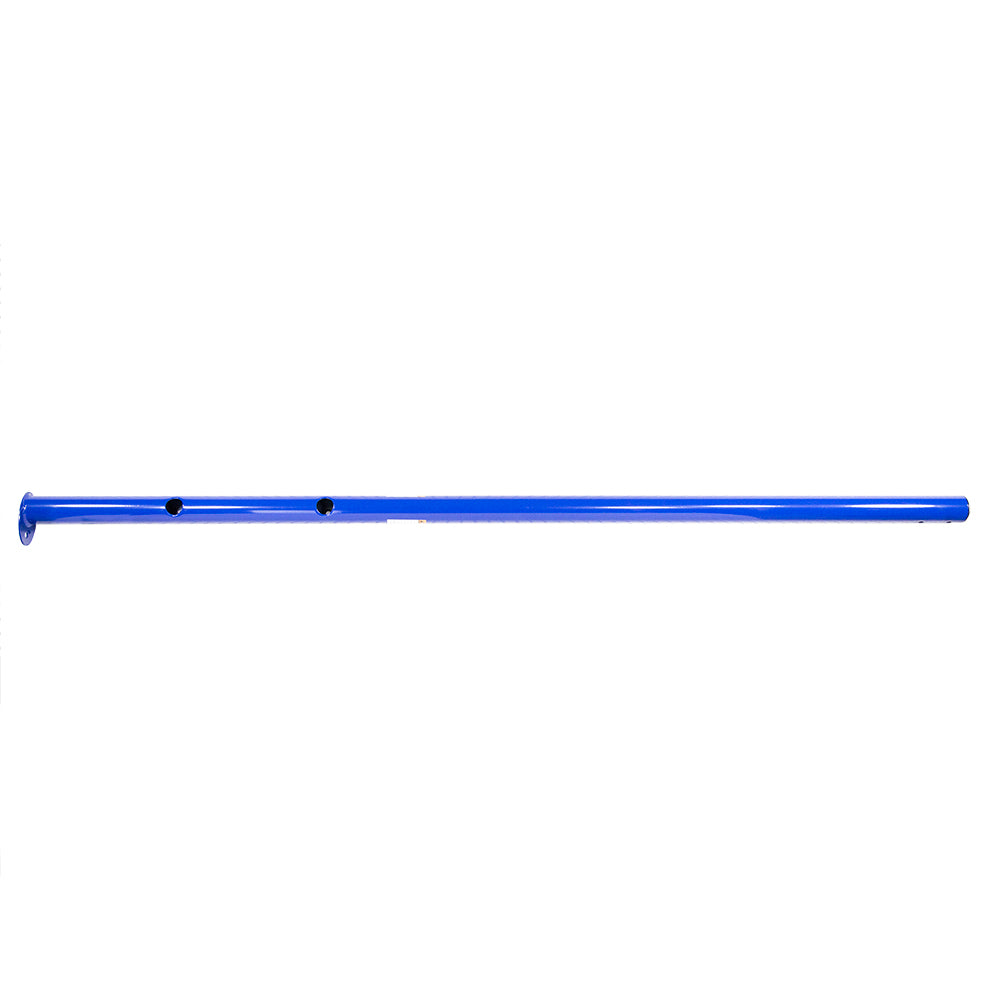 Blue upright tube is made of powder-coated steel. 