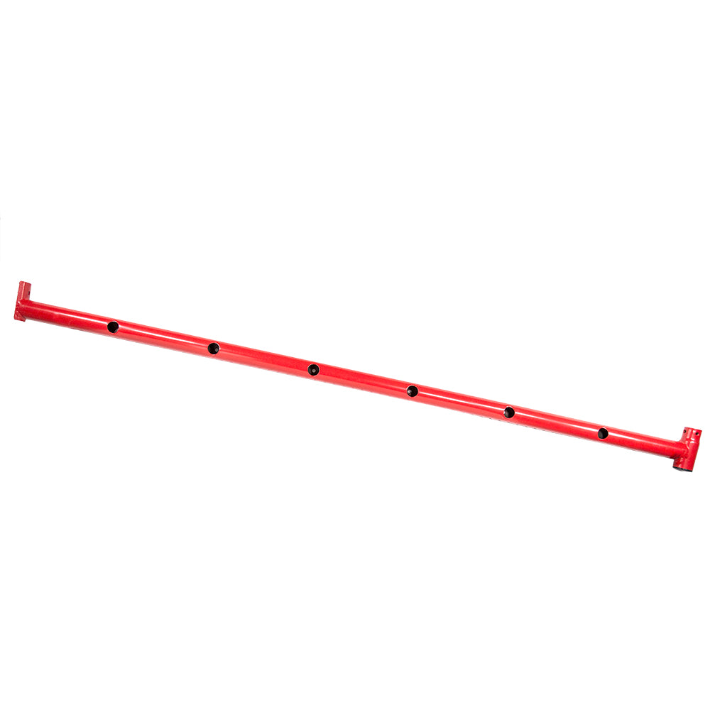 Monkey bar top frame is made of red powder-coated steel. 
