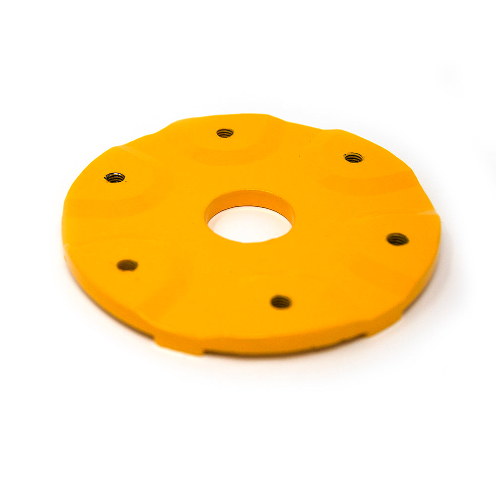Rust-resistant, powder-coated steel connection plate with six holes.