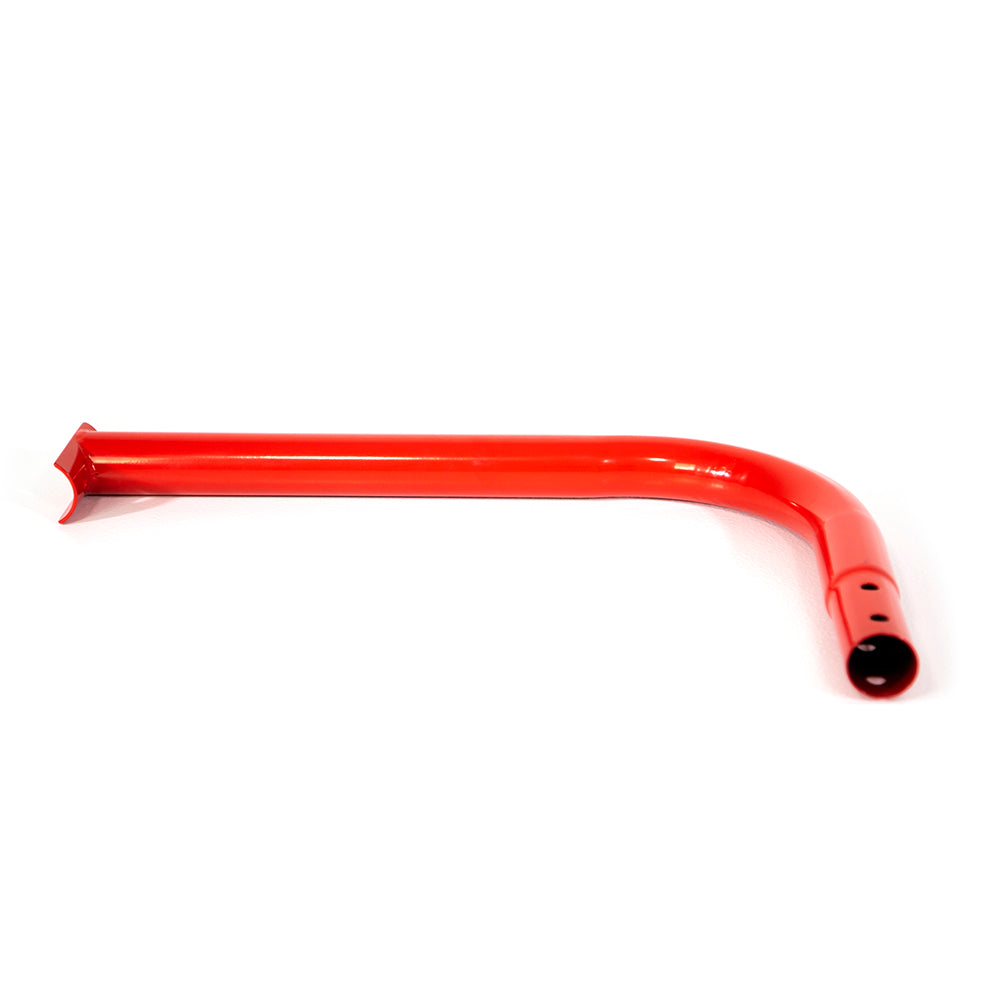 The curved L-frame tube is painted bright red. 