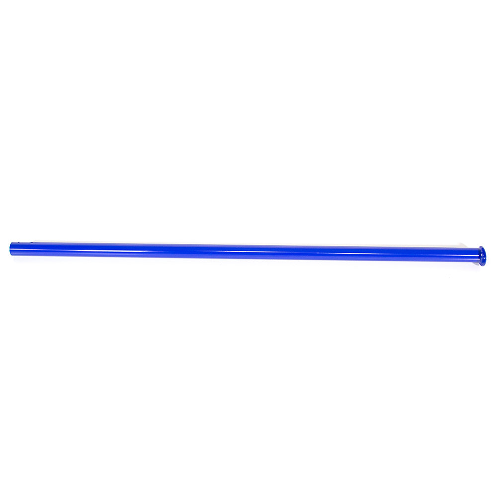 The replacement vertical frame tube is made from blue powder-coated steel. 