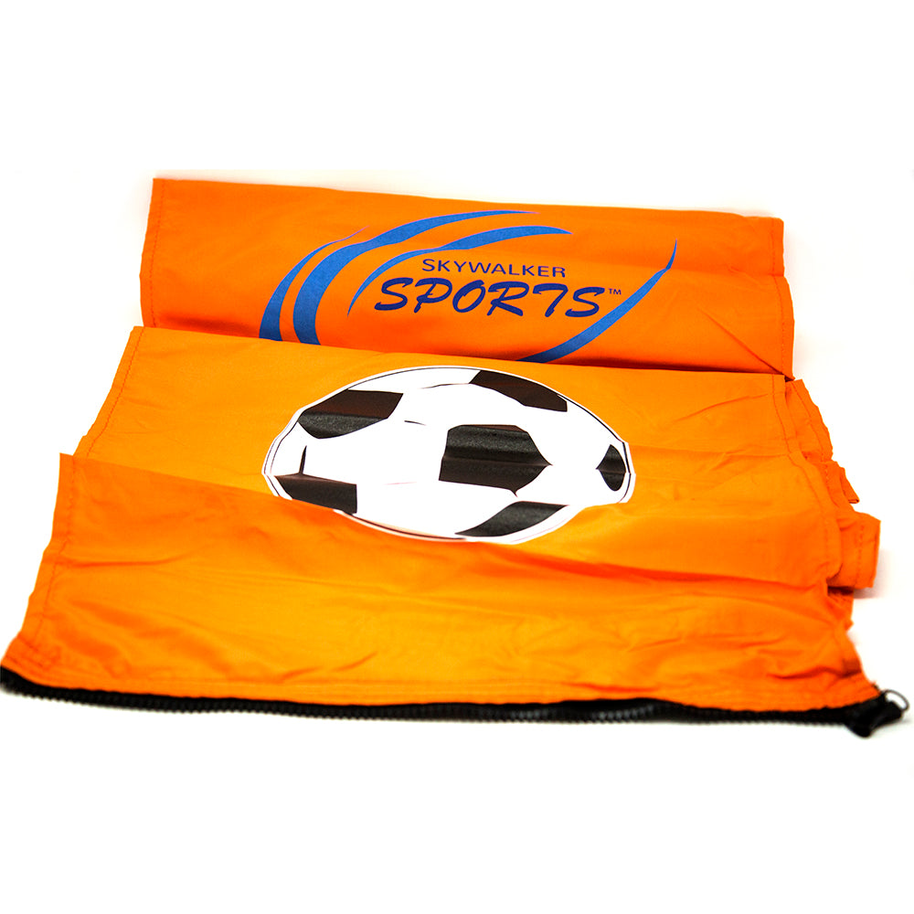 Orange soccer banner cloth all folded up. 