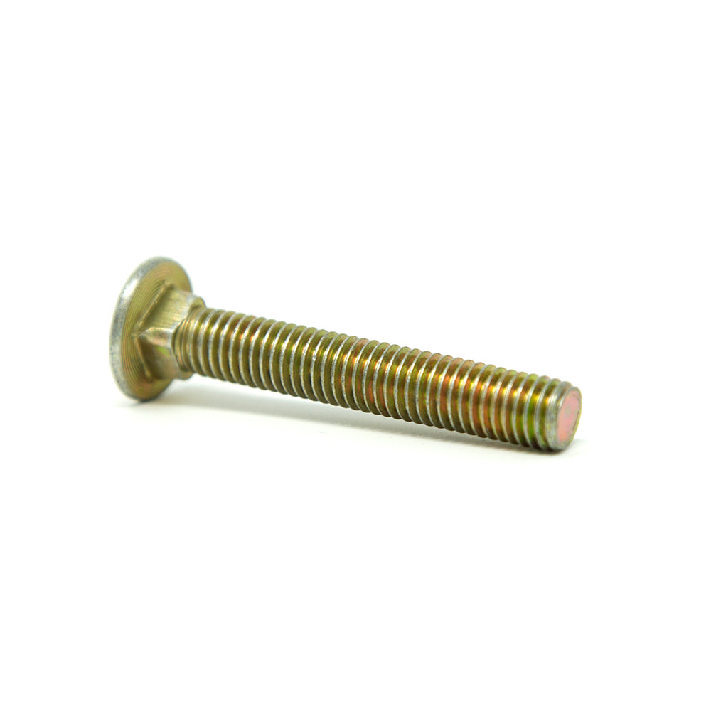 Gold-colored M8x50mm bolt has a lot of ridges. 