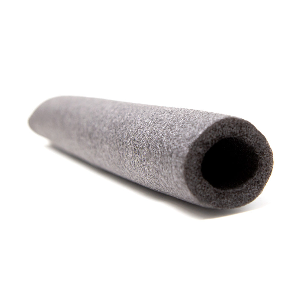 Piece of gray foam seen from the side angle. 