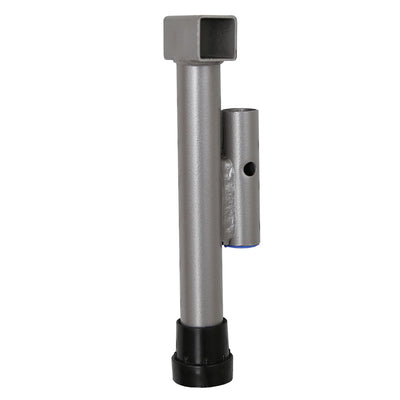 Grey mini trampoline leg has both a T-joint and a T-socket. 