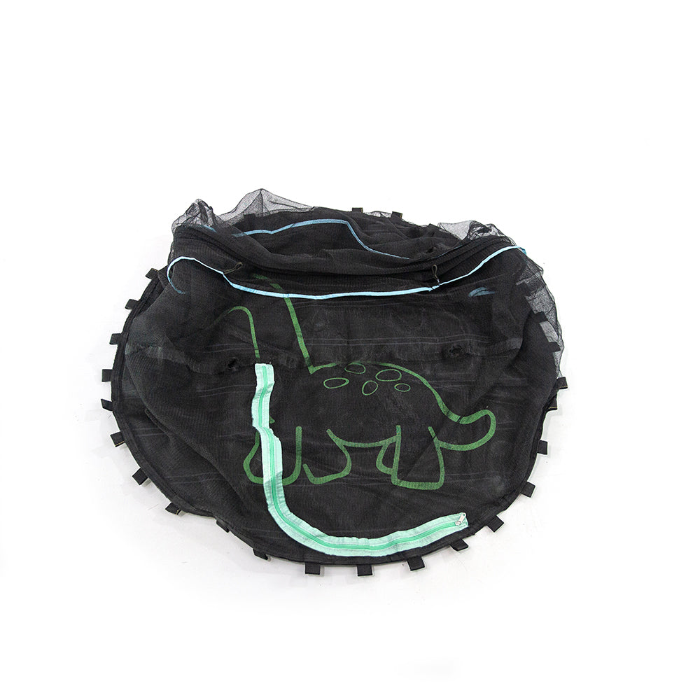 The polypropylene jump mat has a brontosaurus design printed on it. 