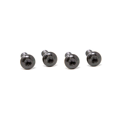 Four dark-colored button bolts lying in a row. 