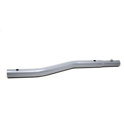 The silver powder-coated tube has a slight bend in the middle. 