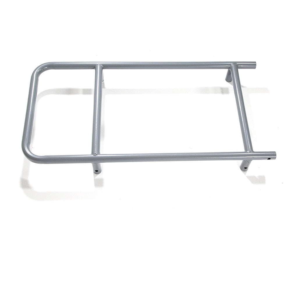 The back handle is crafted from silver powder-coated steel.