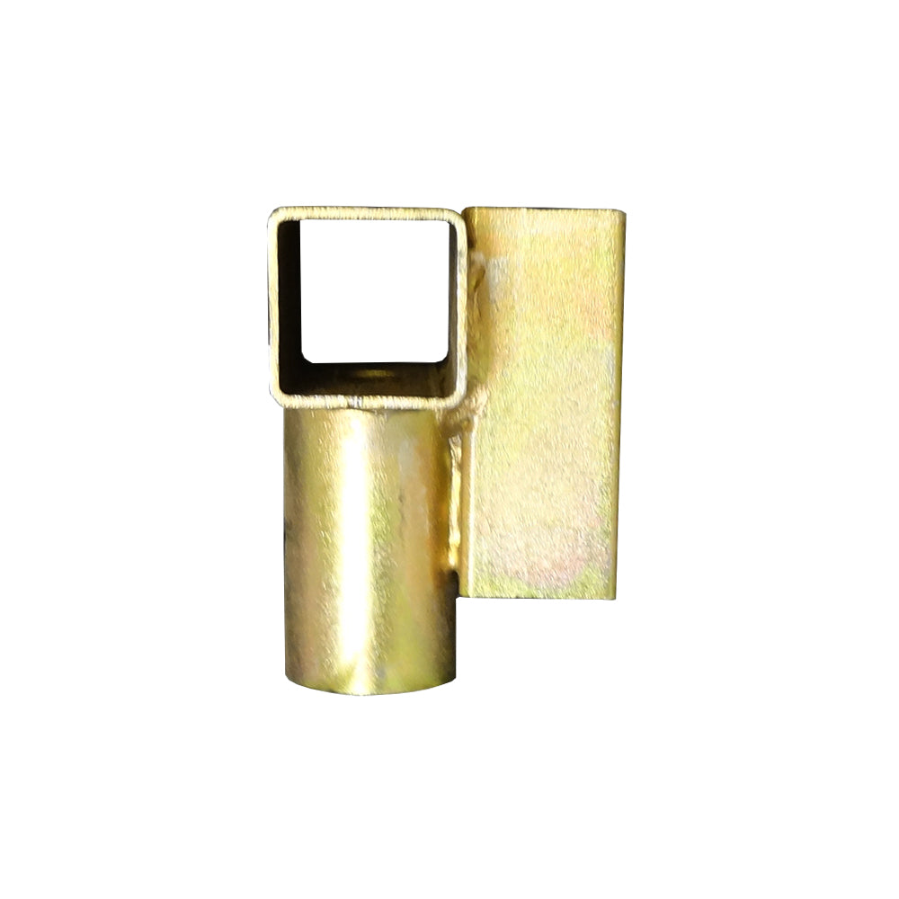 Golden colored T-socket viewed from the side. 