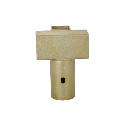 Golden-colored galvanized steel T-socket. 