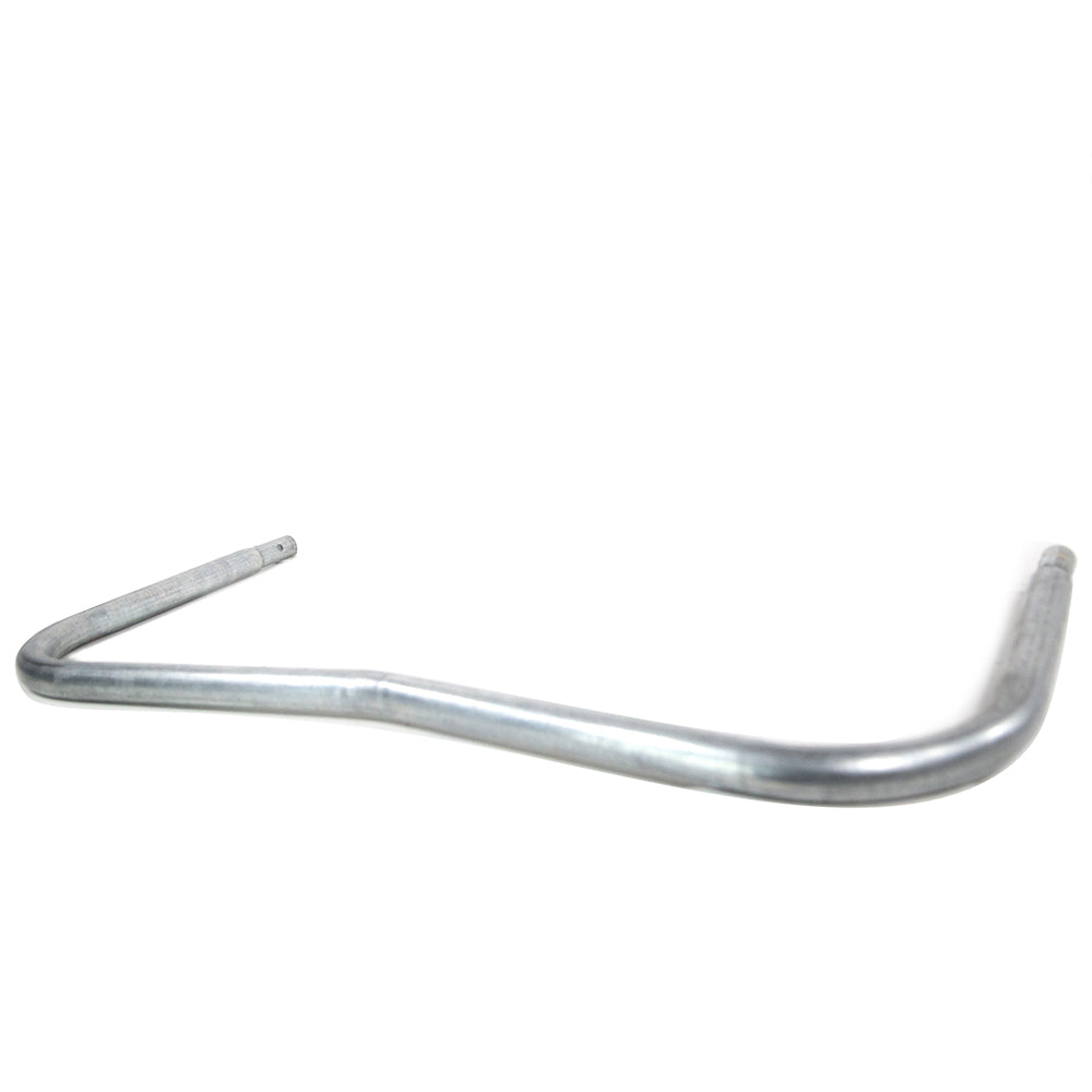 Galvanized steel W-shaped leg brace lying flat on the ground.