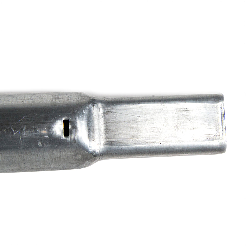 Close-up view of one of the squared ends of the straight main frame middle tube. 