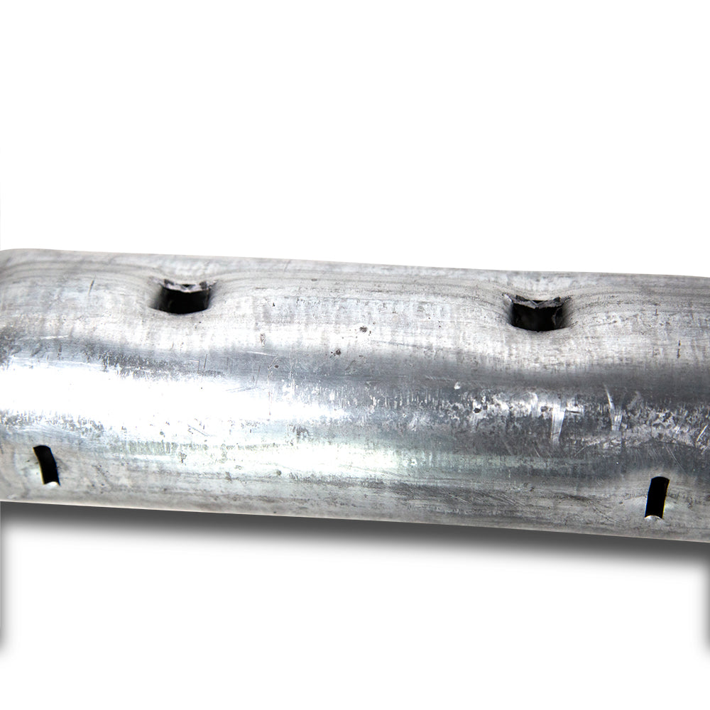 Steel main frame corner tube has holes for springs in it. 