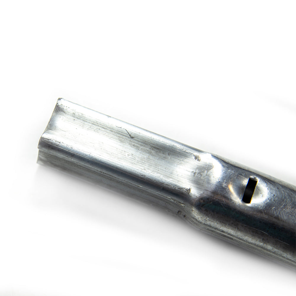 Close-up view of a squared end of the main frame top tube. 