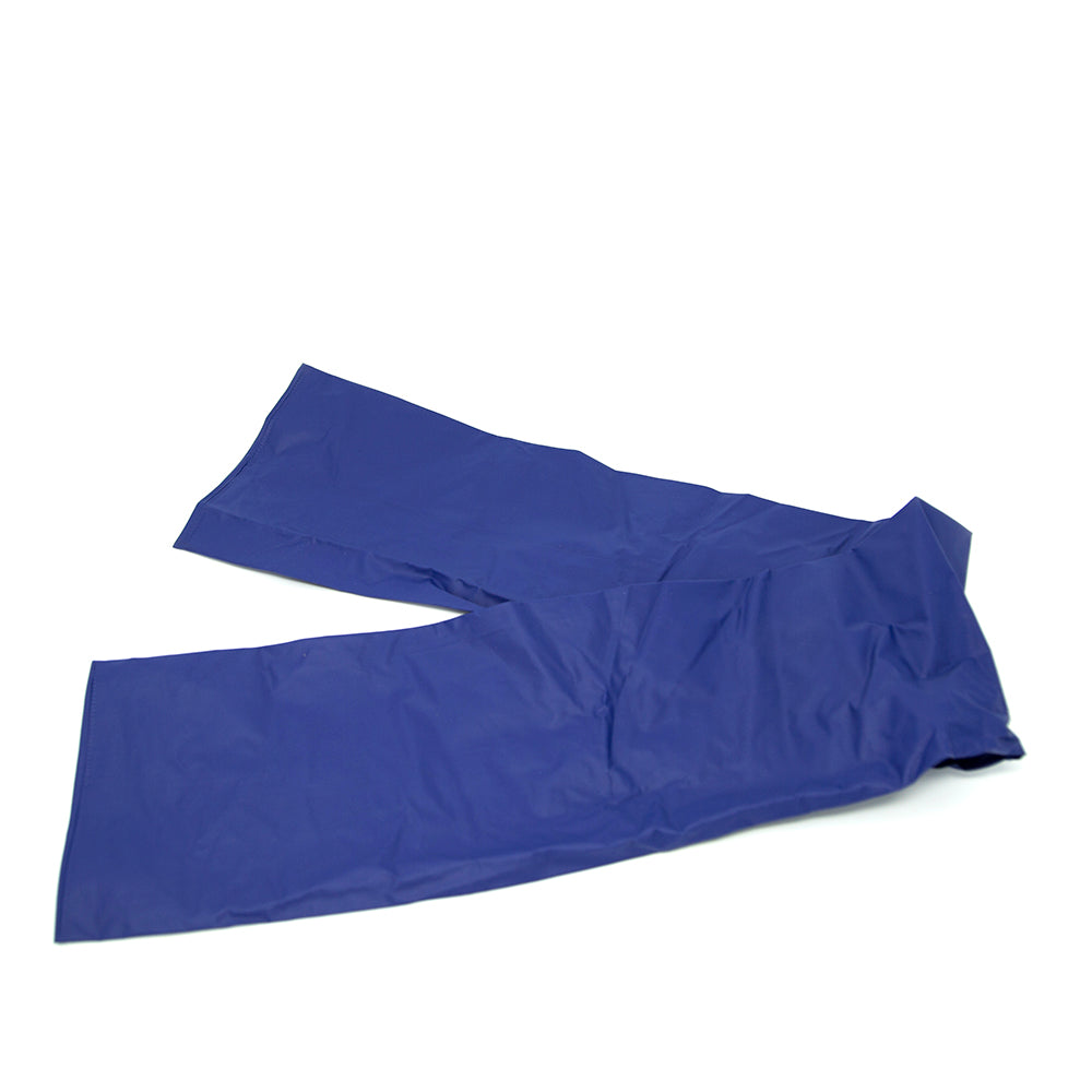 Blue short vinyl sleeve folded in half. 