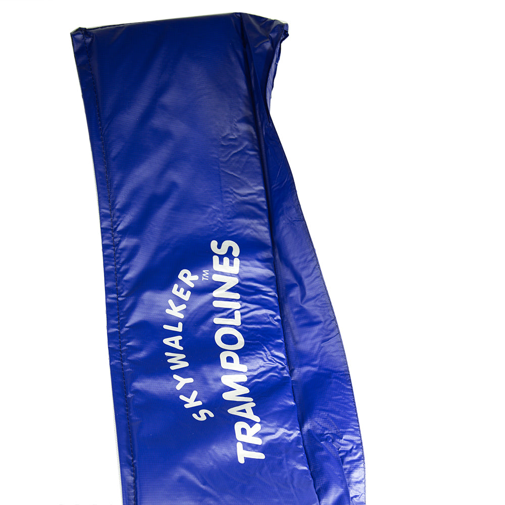 Blue PVC spring pad designed for 17-foot oval trampoline. Spring pad reads "Skywalker Trampolines" in white text.