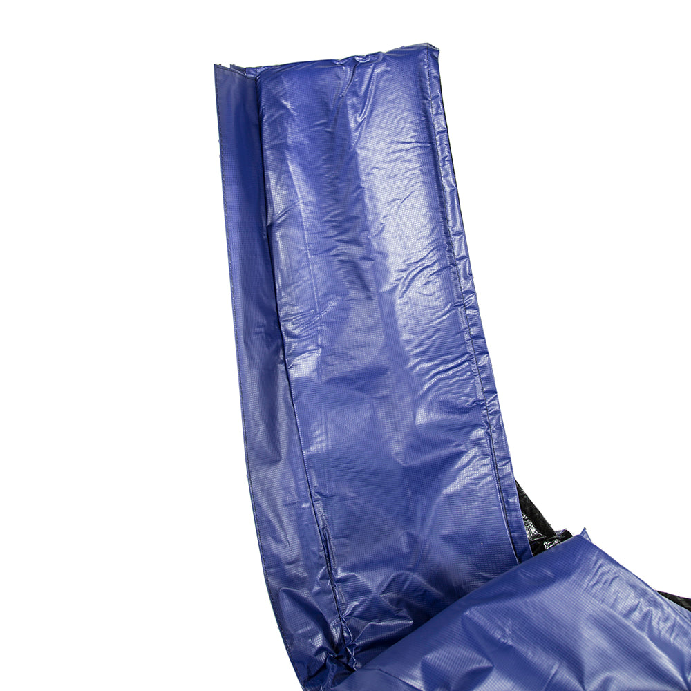 Blue square spring pad is made of shiny PVC material. 