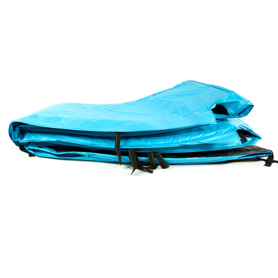 Bright blue spring pad folded in a pile. 