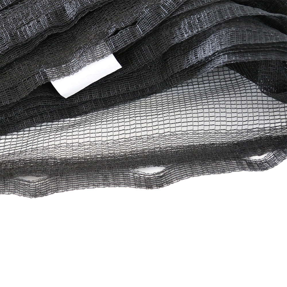 Polyethylene enclosure net has reinforced button holes to secure the patented no-gap enclosure. 