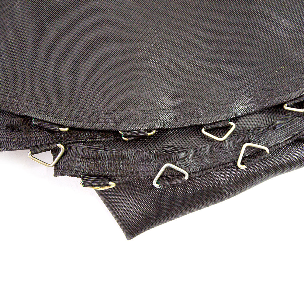 The jump mat's V-rings are reinforced with 4 rows of stitching. 