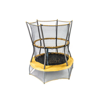 Yellow and gray 48-inch mini trampoline with elephant design on jump mat.