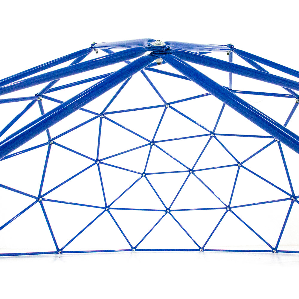 Closer view of the underneath and inside of the blue 9-foot Geo Dome. 
