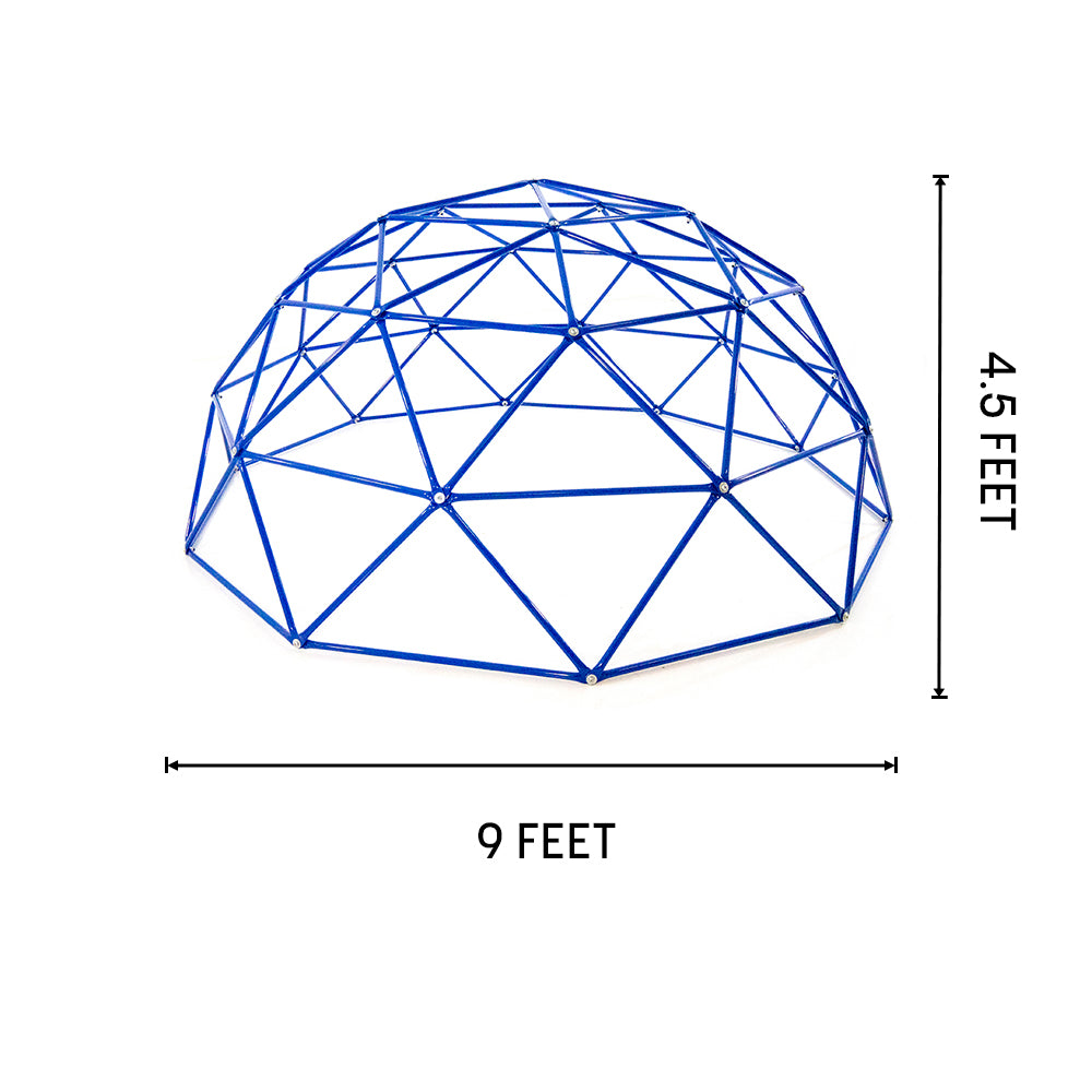 The blue 9-foot Geo Dome is 9 feet wide and 4.5 feet tall.