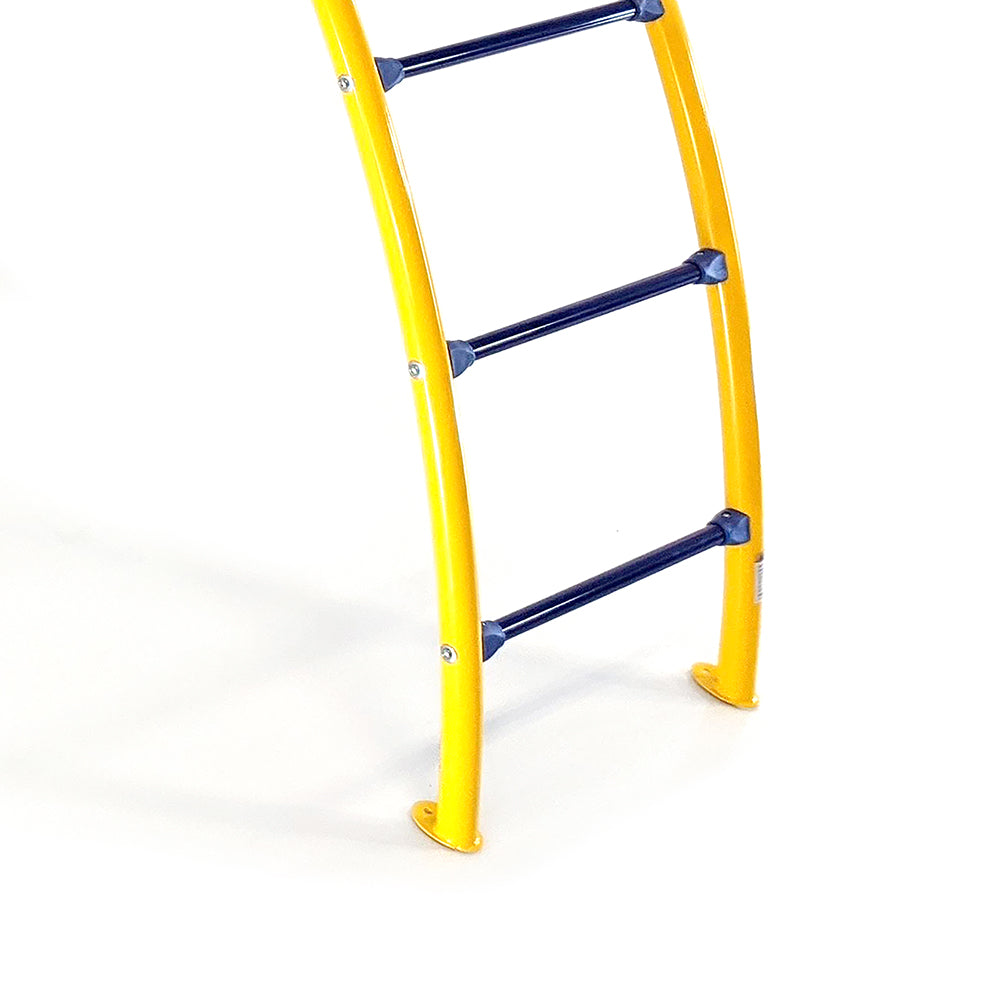 The Arched Ladder has yellow side rails and blue rungs. 