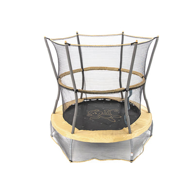 Yellow and gray 55-inch mini trampoline with monkey design on the jump mat.