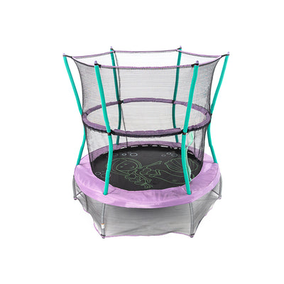 Aqua and light purple 55-inch round mini trampoline with light green mermaid design on the jump mat.