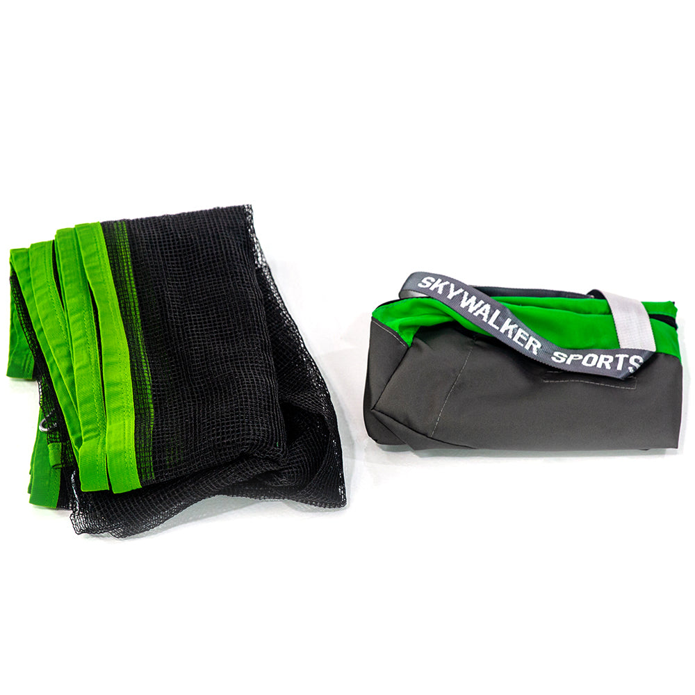 Carry bag and volleyball net both folded up.