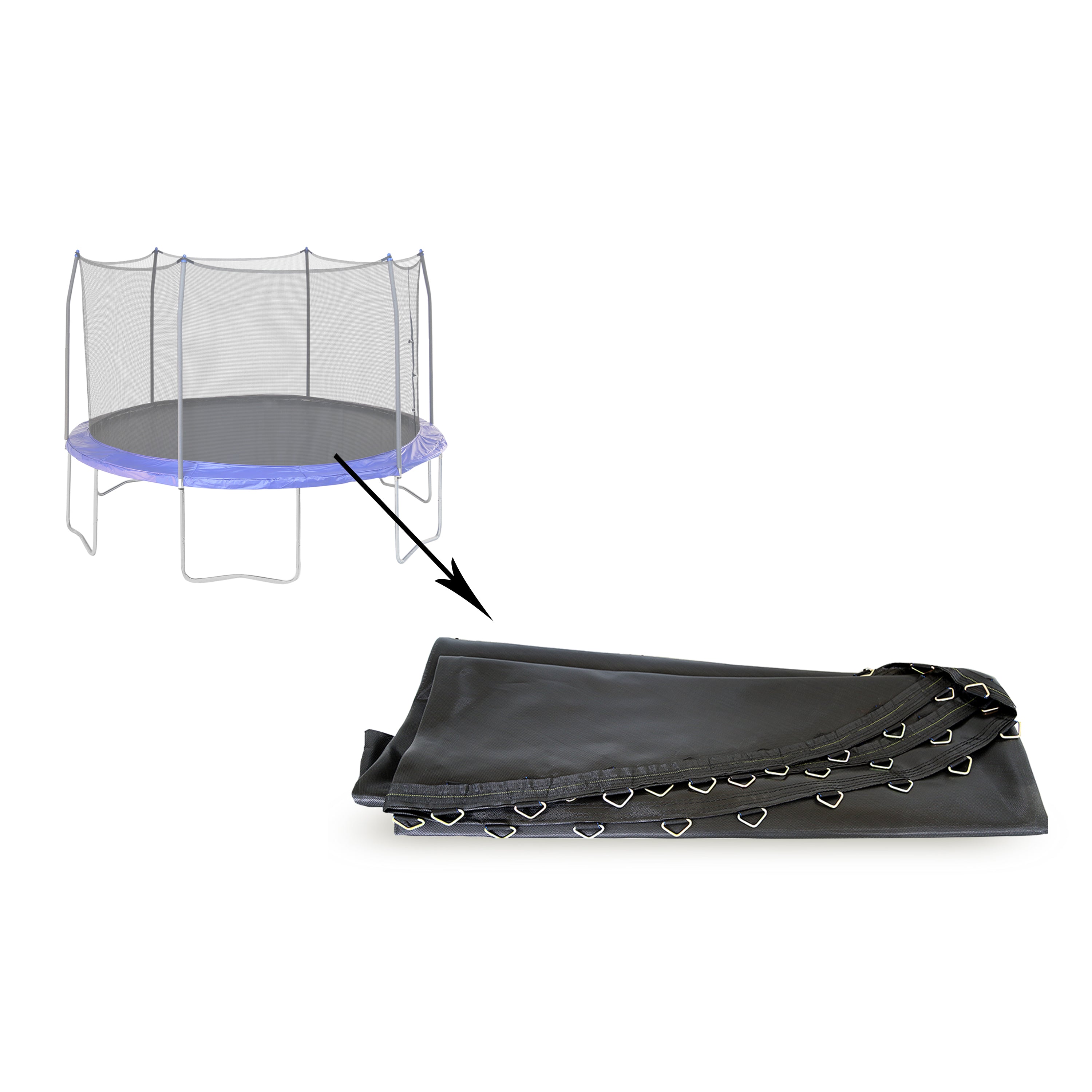Black jumping mat designed for 13-foot round trampolines. 