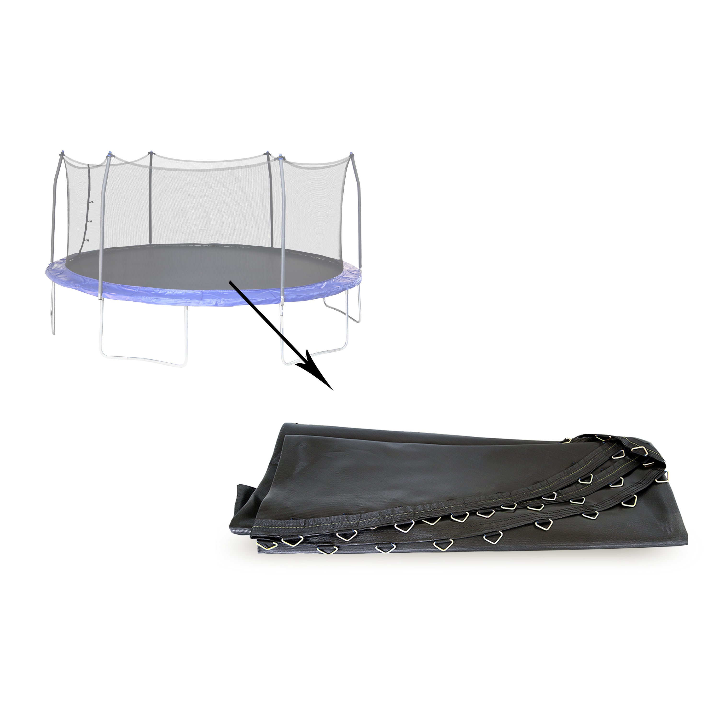 Graphic showing where the jump mat belongs on the trampoline. 