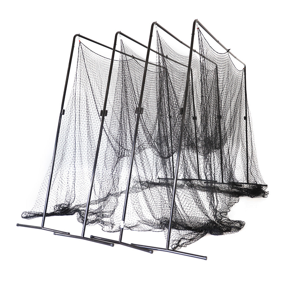 The four frame pieces can be pushed together to collapse the batting cage. 