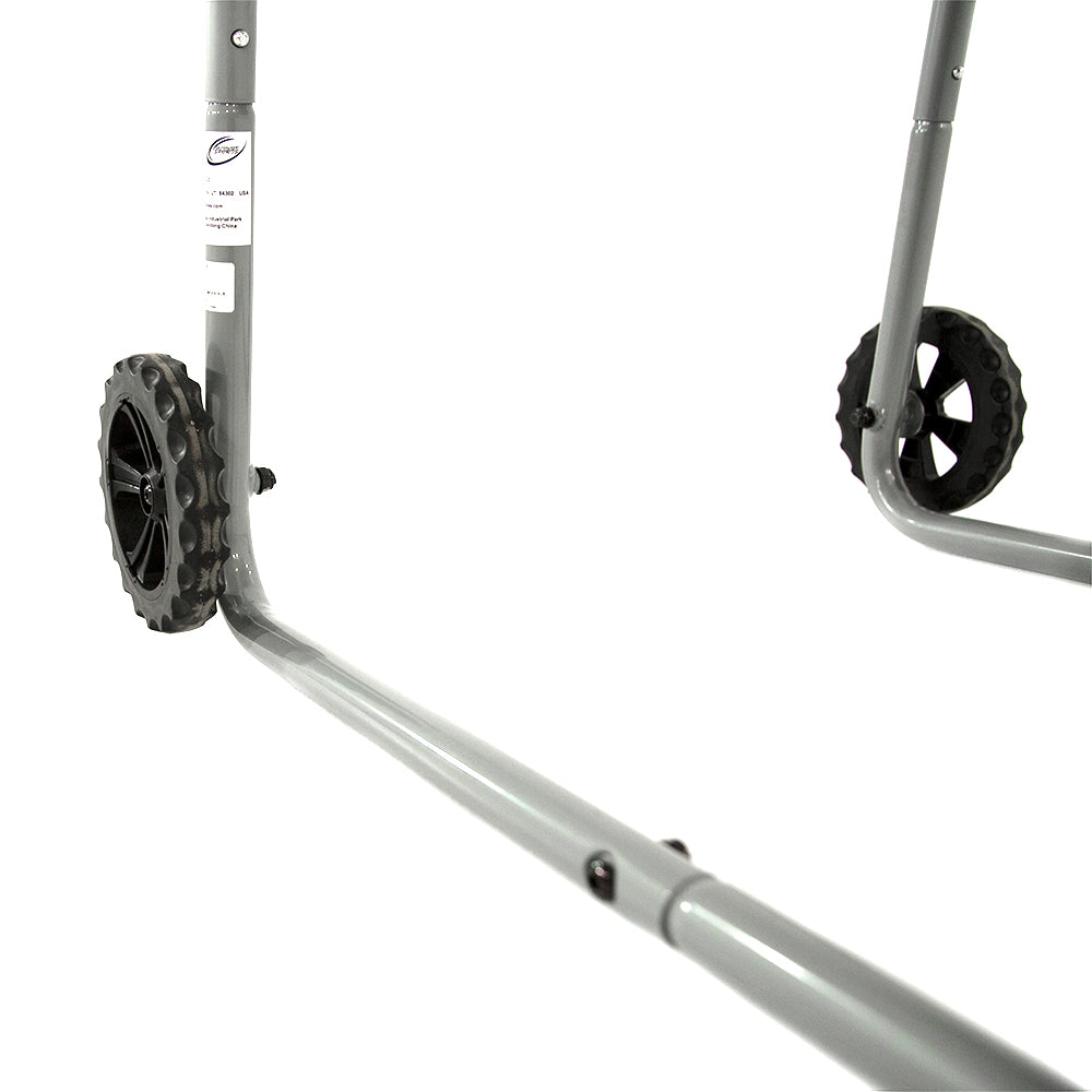The cart has two black multi-surface wheels for easy transportation.