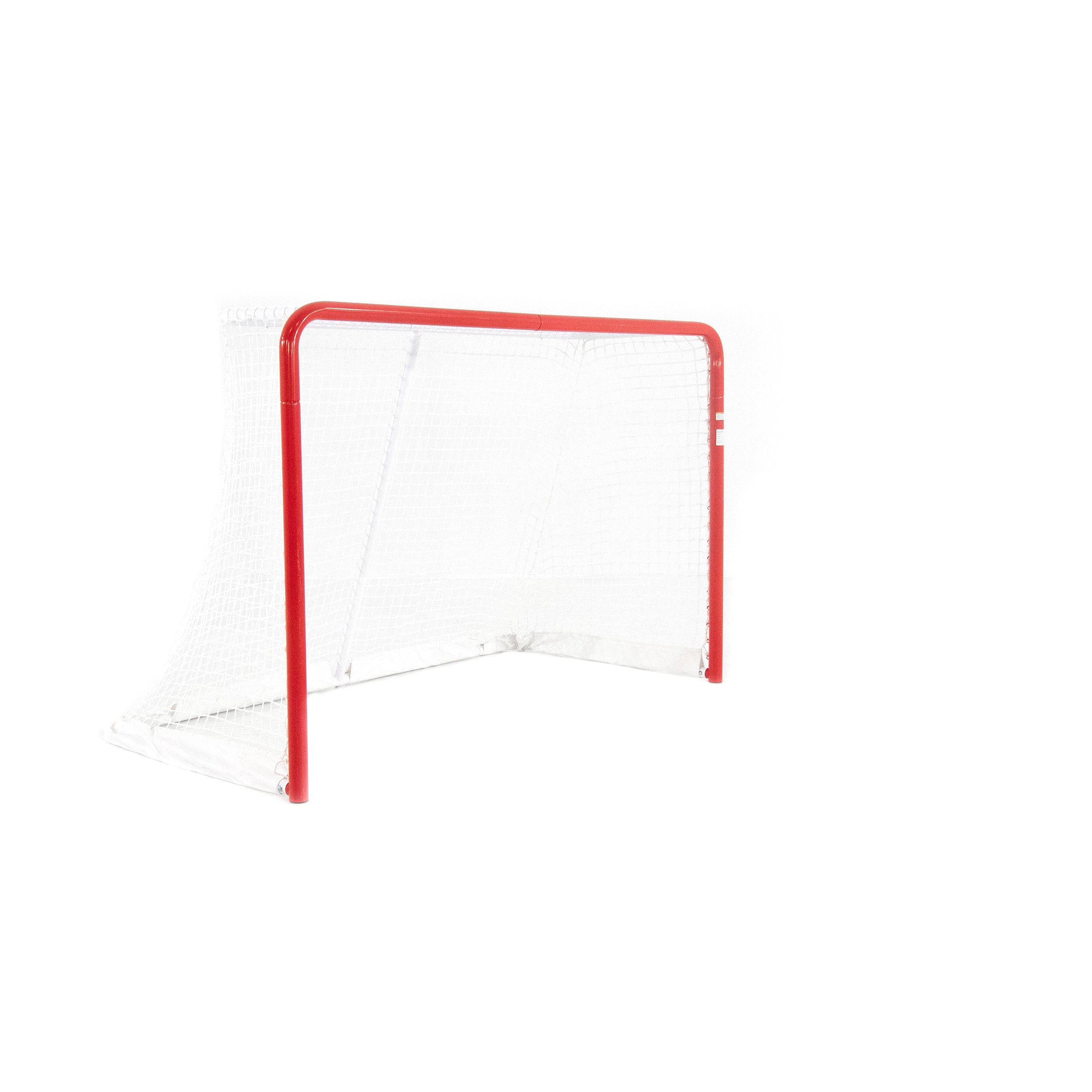Red and white Skywalker Sports regulation size hockey goal.