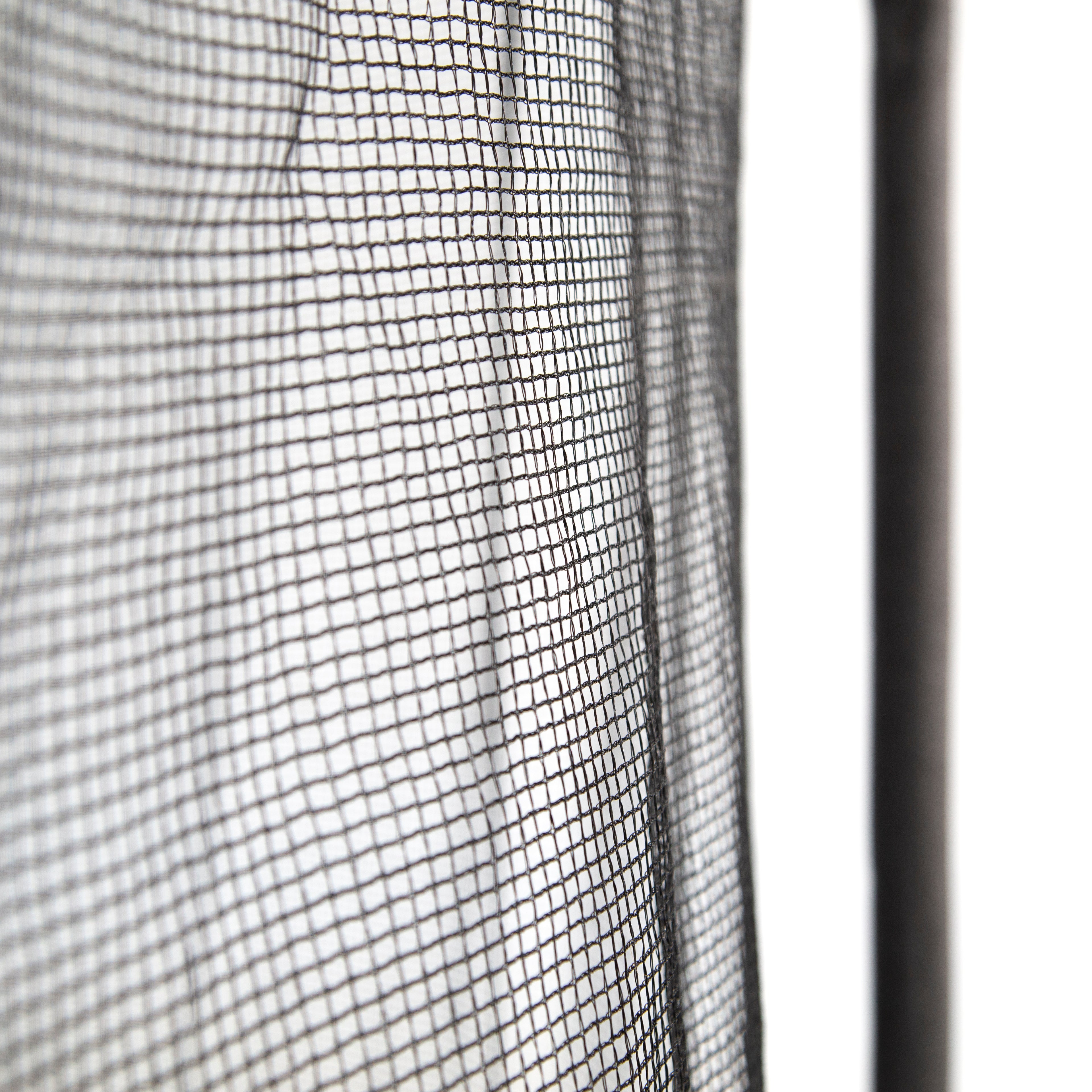 Black, UV-protected, polyethylene enclosure net. 