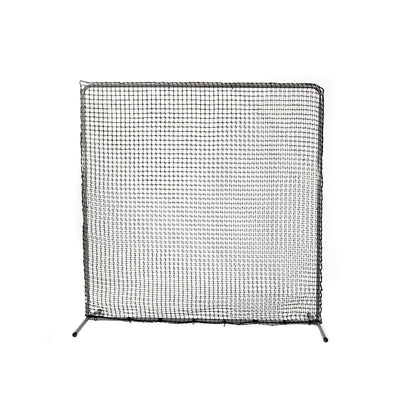 The Fielder Screen is 8 feet tall by 8 feet wide with a gray frame and black netting.