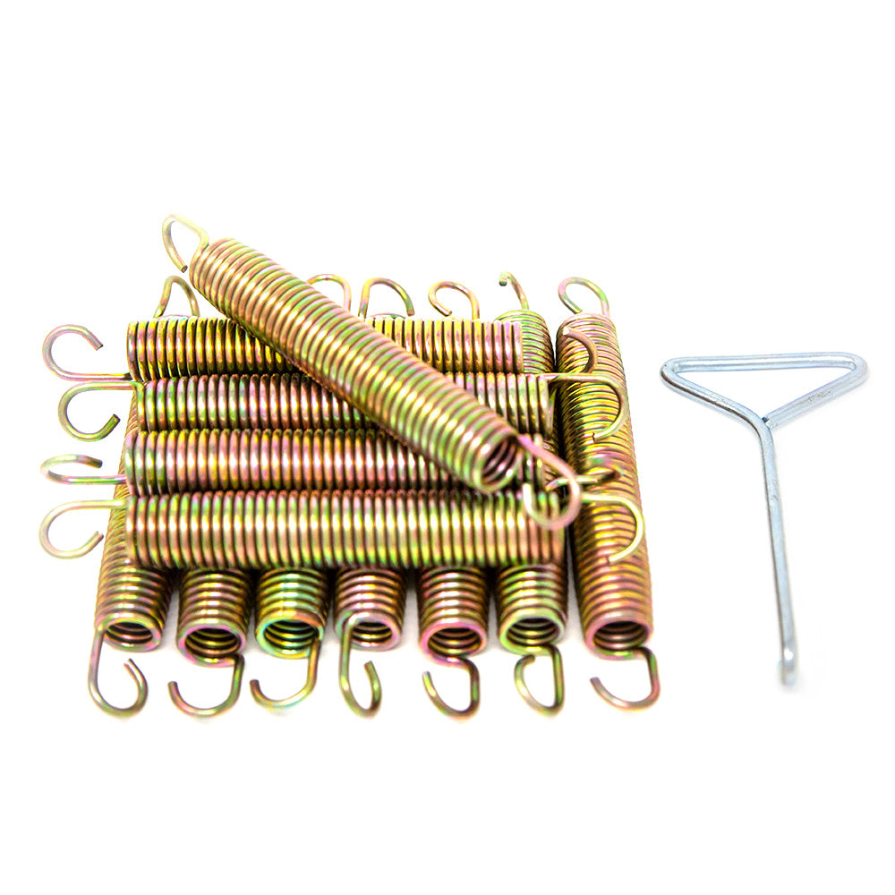 12 galvanized steel 6.5-inch springs in a stack. 