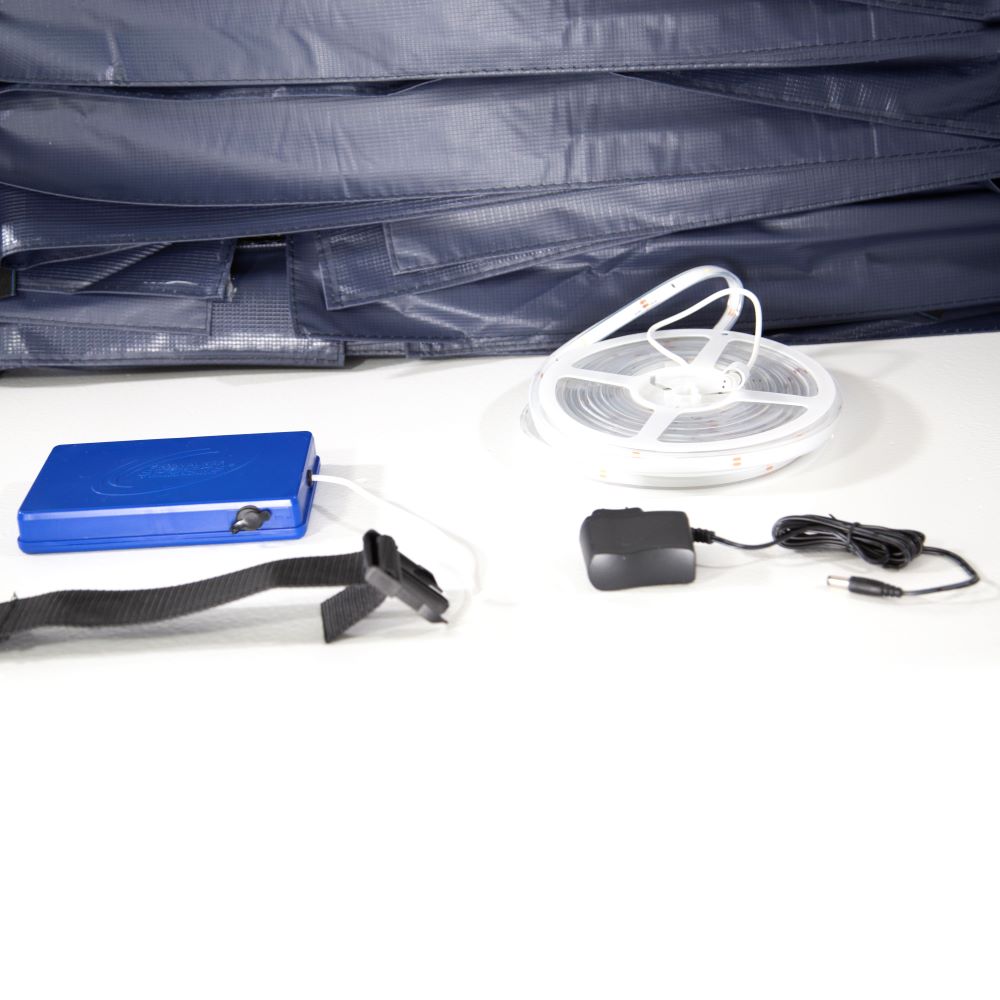The LED lights kit comes with the navy PVC spring pad. 