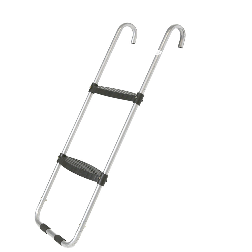 Ladder is made of galvanized steel, and the two rungs are made of textured plastic. 