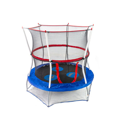 Red, white, and blue 60-inch mini trampoline with sea animal design on jump mat.