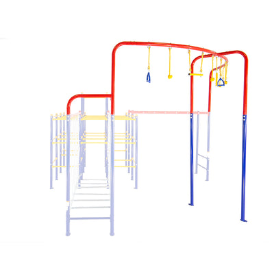 The Hanging Jungle Line module must be attached between the Monkey Bars and the Hanging Bridge modules. 