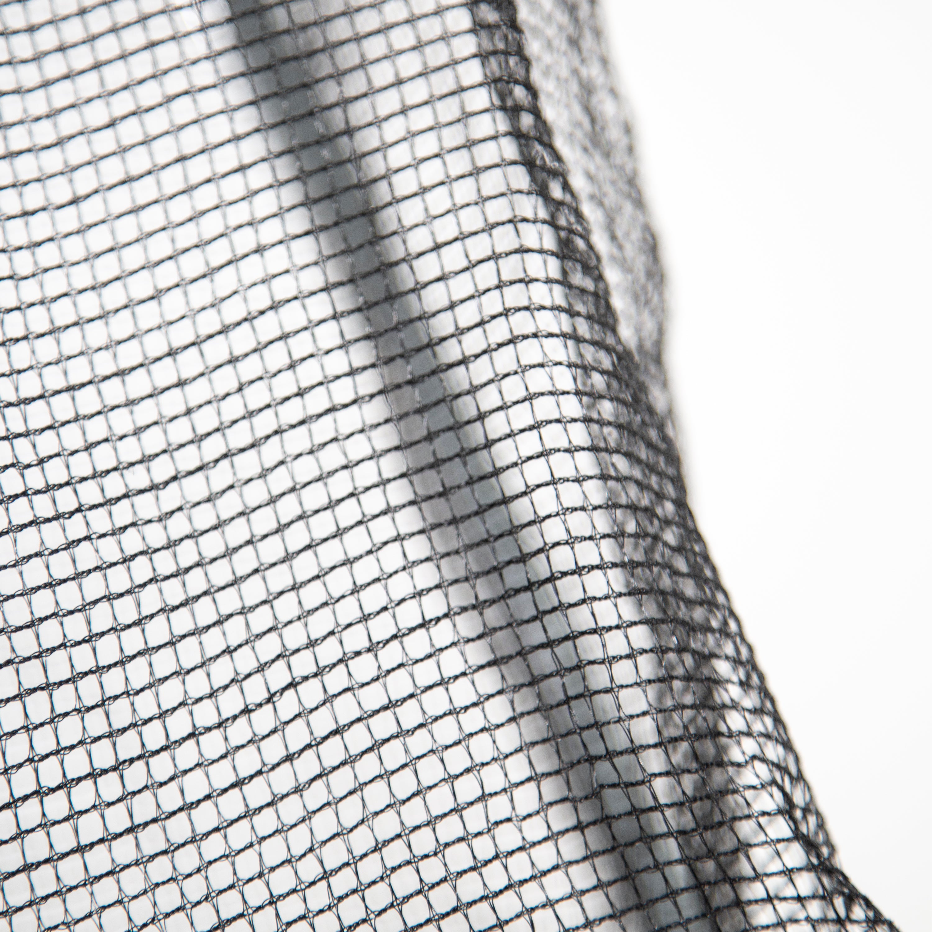 Close-up view of the black, UV-treated polyethylene netting. 