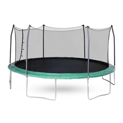 17-foot oval trampoline with green spring pad.
