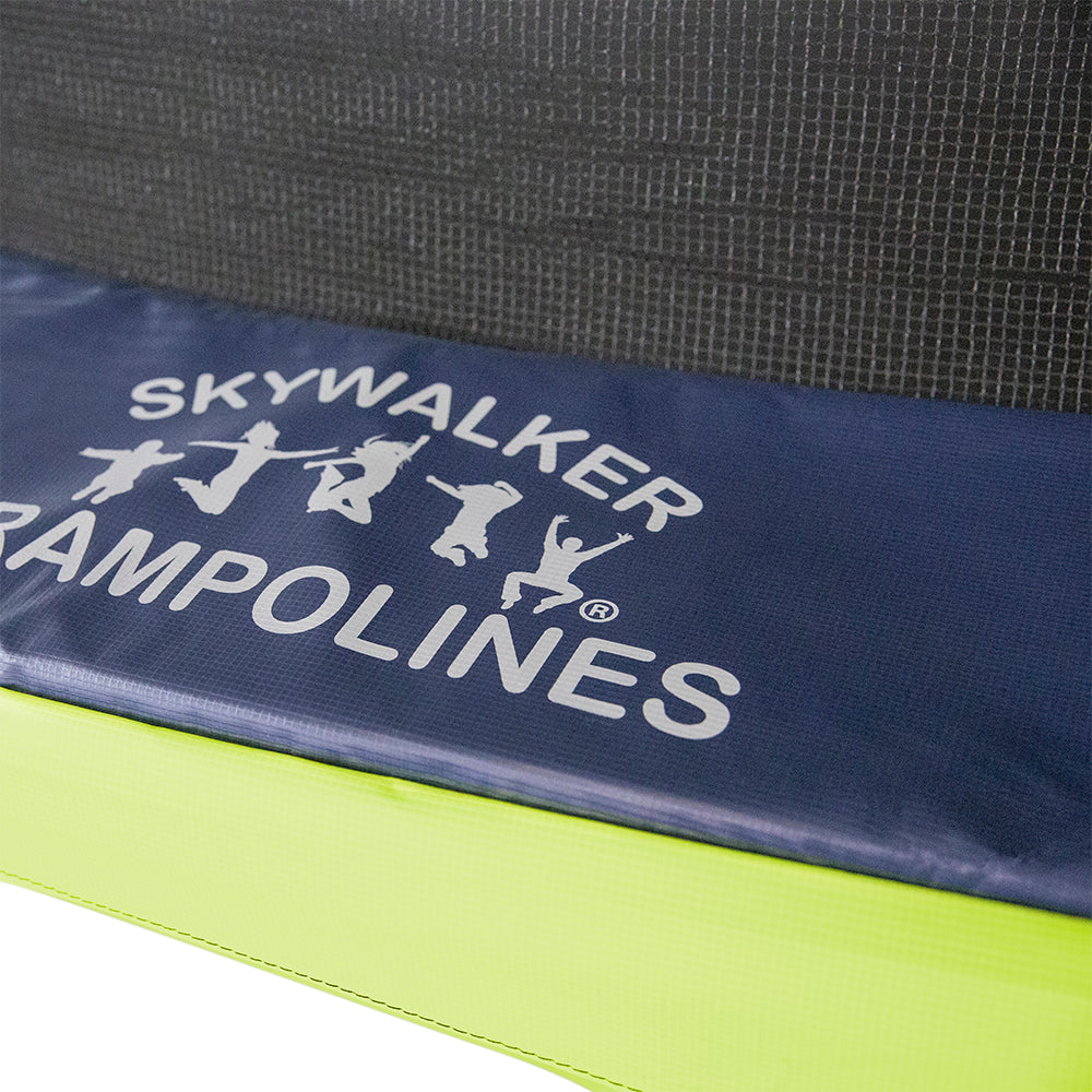 The Skywalker Trampolines logo is printed on the top of the PVC spring pad. 