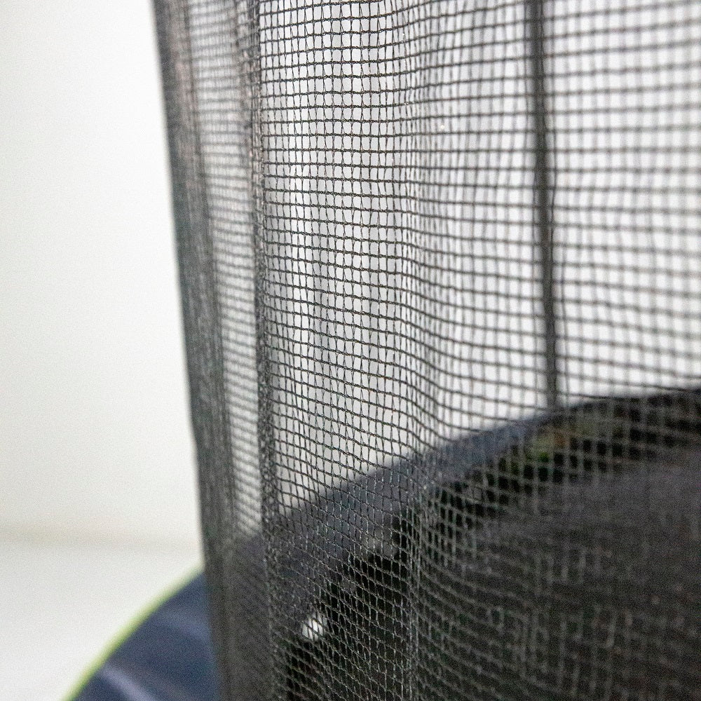 The enclosure net is made of black polyethylene netting. 
