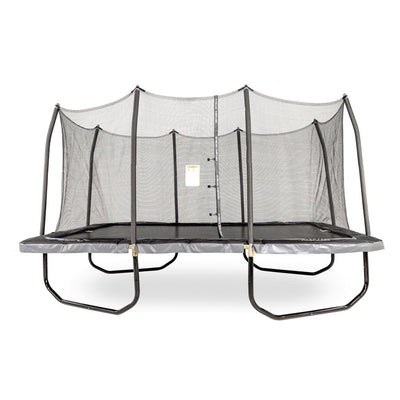 9-foot by 15-foot rectangle trampoline in a black and gray design. 
