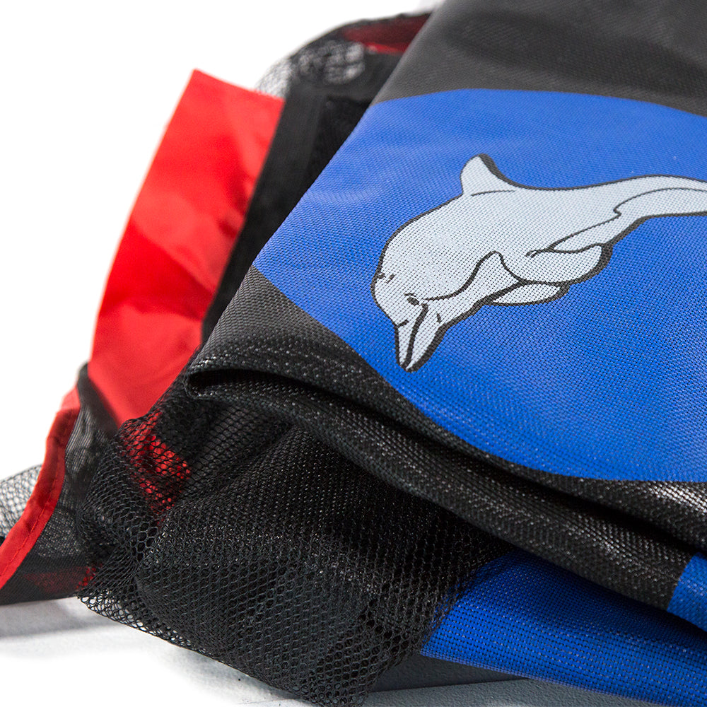 Close-up view of the dolphin printed on the Seaside jump mat. 